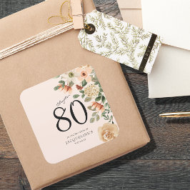 Adesivo Quadrado 80 Birthday Vintage Floral