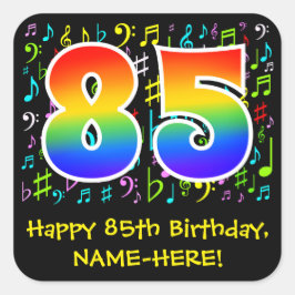 Adesivo Quadrado 85.º aniversário: Símbolos de Música Coloridos, Ra