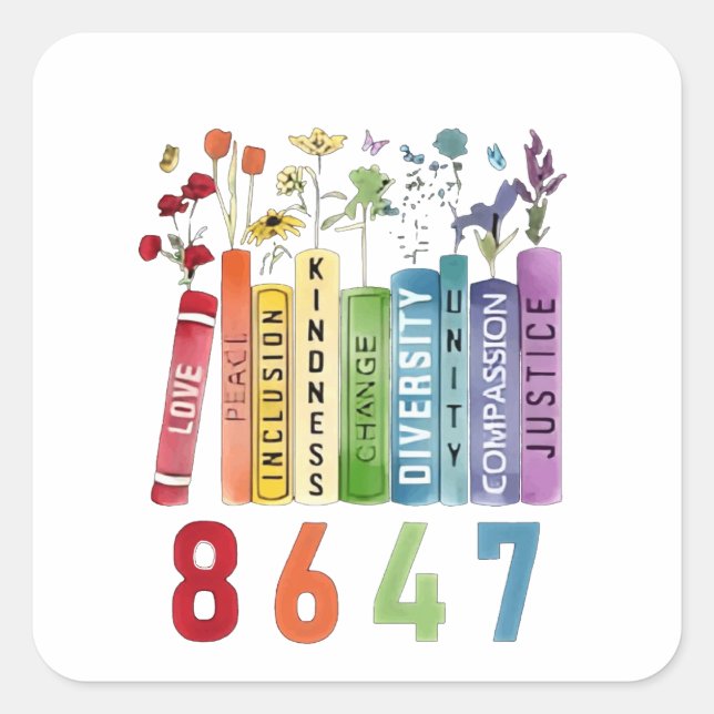 Adesivo Quadrado 8647 Sutil Anti-Trump Anti MAGA 86 47 LGBT Floral (Frente)