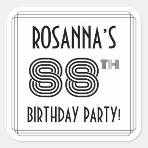 Adesivo Quadrado 88.a Festa de aniversário: Estilo de Deco de Arte 