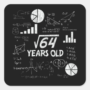 Adesivo Quadrado 8.ª Raiz Quadrada de Aniversário de 64 - 8 Anos