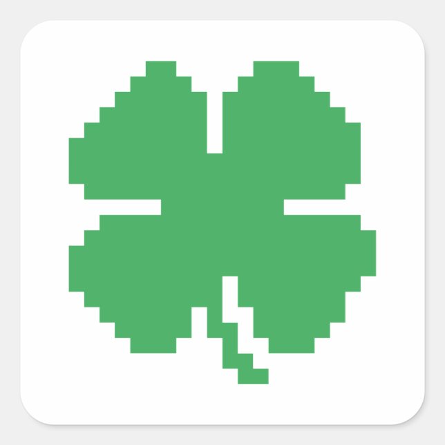 Adesivo Quadrado 8 Bits Pixel Sortudo Quatro Folha (Frente)