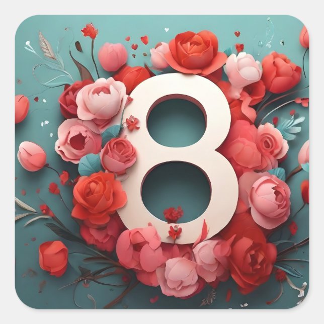 Adesivo Quadrado 8 de design de março (Frente)