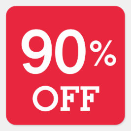 Adesivo Quadrado 90% 90% de desconto de venda branco e vermelho