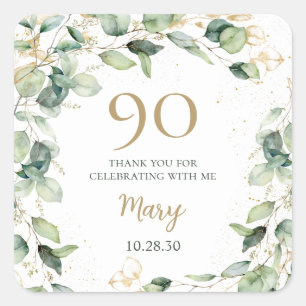 Adesivo Quadrado 90 Birthday Eucalyptus Obrigado