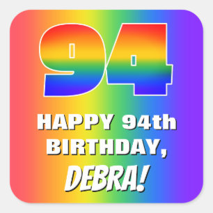 Adesivo Quadrado 94.o Aniversário: Padrão Divertido e colorido do a