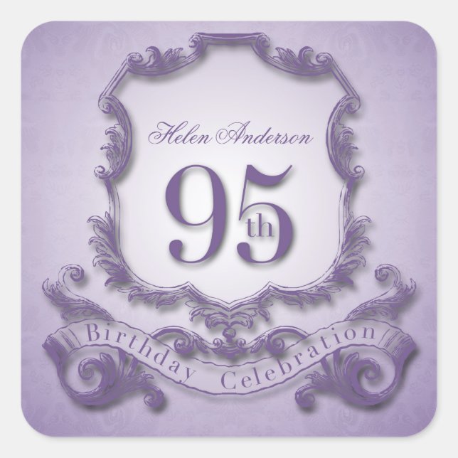 Adesivo Quadrado 95.º Aniversário Celebração Personalizada (Frente)