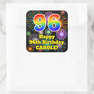 Adesivo Quadrado 96.o aniversário: Fogos de artifício divertidos,