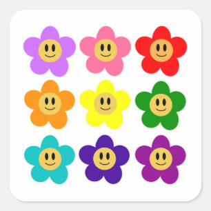 Adesivo Quadrado 9 Flores de Cores do Orgulho Arco-Íris LGBT