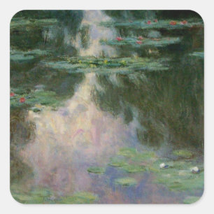 Adesivo Quadrado A ÁGUA ESTÁ EM PINK VERDE POND, por Claude Monet