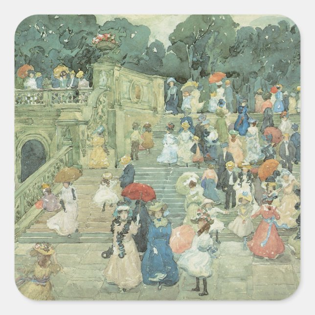 Adesivo Quadrado A Alameda, Central Park por Maurice Prendergast (Frente)