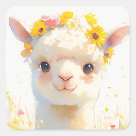 Adesivo Quadrado A Alpaca Coroada de Flores