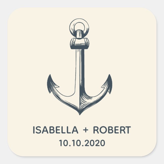 Adesivo Quadrado A âncora azul | Monograma de Casamento (Frente)