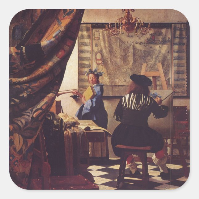 Adesivo Quadrado A Arte da Pintura de Johannes Vermeer (Frente)