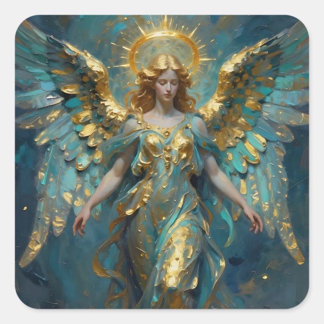 Adesivo Quadrado A Beautiful Gold and Turquoise Angel (Frente)
