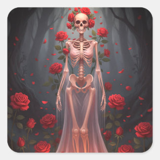 Adesivo Quadrado A bony girl wears a wedding dress in a forest. 