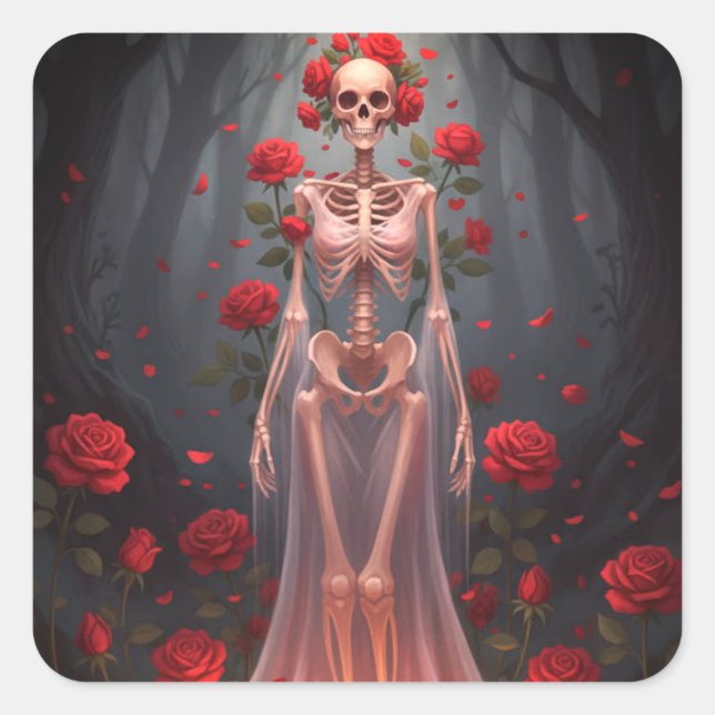 Adesivo Quadrado A bony girl wears a wedding dress in a forest.  (Frente)