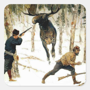 Adesivo Quadrado A Caça ao Alce por Frederic Remington