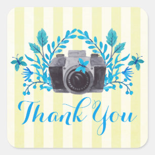 Adesivo Quadrado A câmera com azul sae e borboletas obrigado você