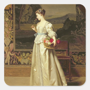 Adesivo Quadrado A cesta do rosa (óleo no painel)