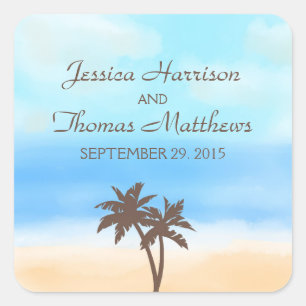 Adesivo Quadrado A coleção do casamento de praia da aguarela