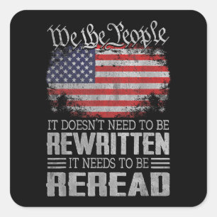 Adesivo Quadrado A Constituição dos EUA sobre a bandeira dos EUA pr