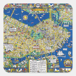 Adesivo Quadrado A cor de uma cidade velha de um mapa de Boston