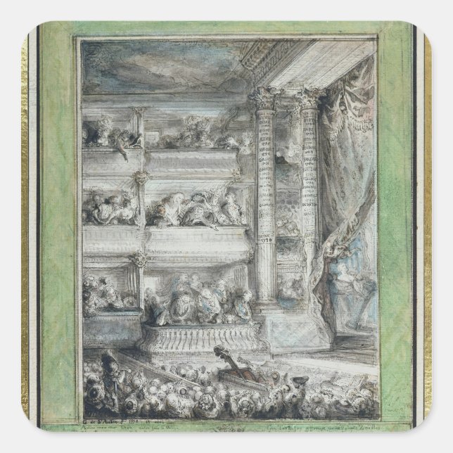 Adesivo Quadrado A coroação de Voltaire no teatro Francais (Frente)