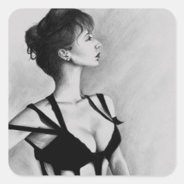 Adesivo Quadrado A Dama Mulher Sexy Vestido Preto Retrato Arte