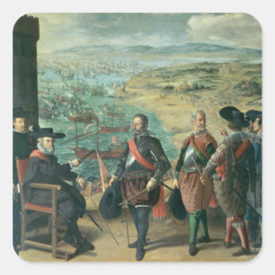 Adesivo Quadrado A defesa de Cadiz contra o inglês, 1634