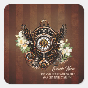 Adesivo Quadrado A elegância de Steampunk Floral Magic
