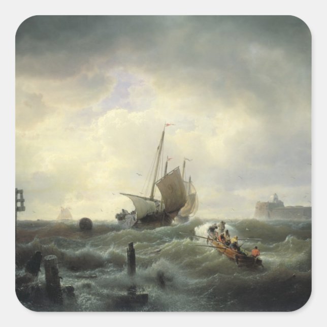 Adesivo Quadrado A entrada para o porto em Hellevoetslys (Frente)