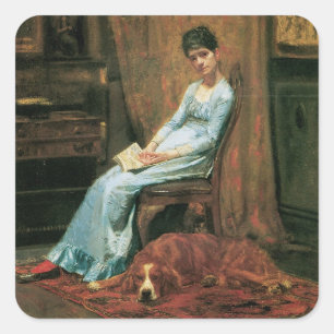Adesivo Quadrado A esposa do artista e seu cão do setter