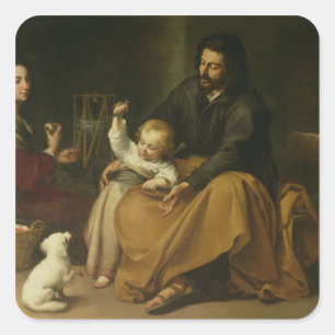 Adesivo Quadrado A família santamente com o pássaro pequeno, c.16