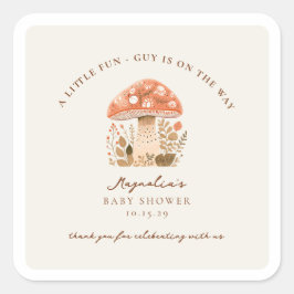 Adesivo Quadrado A Fun Little Guy is on the Way Baby Shower 