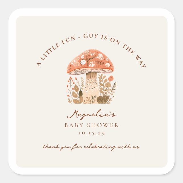 Adesivo Quadrado A Fun Little Guy is on the Way Baby Shower  (Frente)