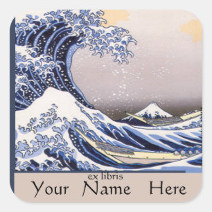 Adesivo Quadrado A grande onda fora do Bookplate de Kanagawa