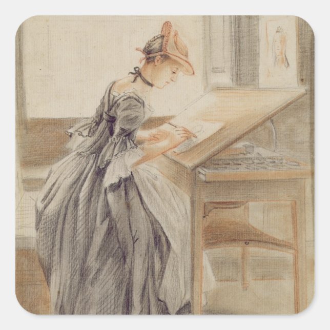 Adesivo Quadrado A Lady Copying at a Drawing Mesa, c.1760-70 (grap) (Frente)