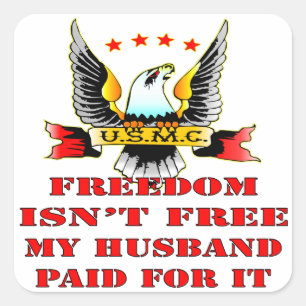 Adesivo Quadrado A liberdade do USMC não é grátis, meu marido pagou
