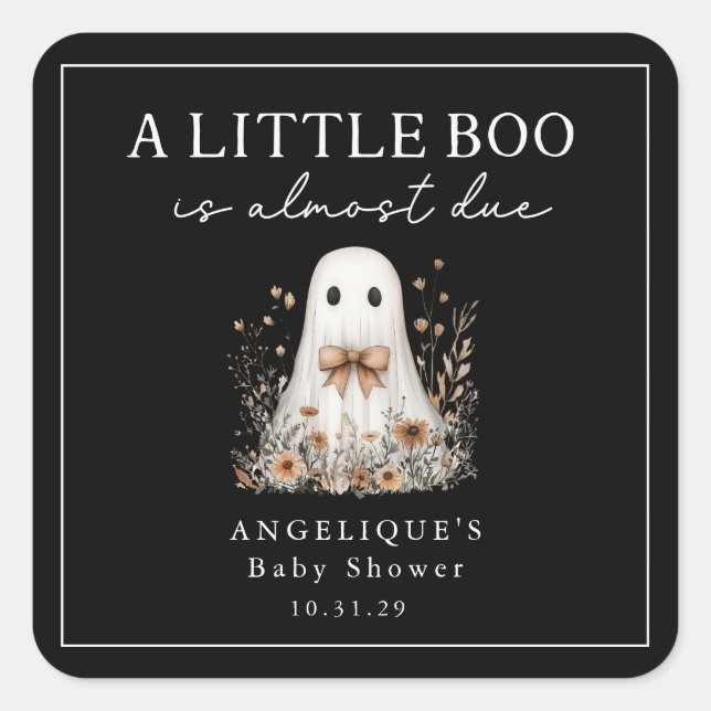 Adesivo Quadrado A Little Boo Ghost Wildflowers Baby Shower  (Frente)