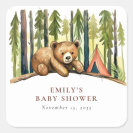 Adesivo Quadrado A Little Camper Forest Baby Shower