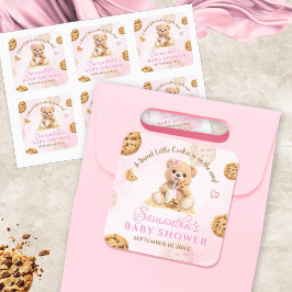 Adesivo Quadrado A little Cookie Girl Baby Shower - Teddy Bear Pink