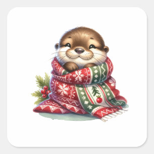 Adesivo Quadrado A lona de Natal em um Scarf