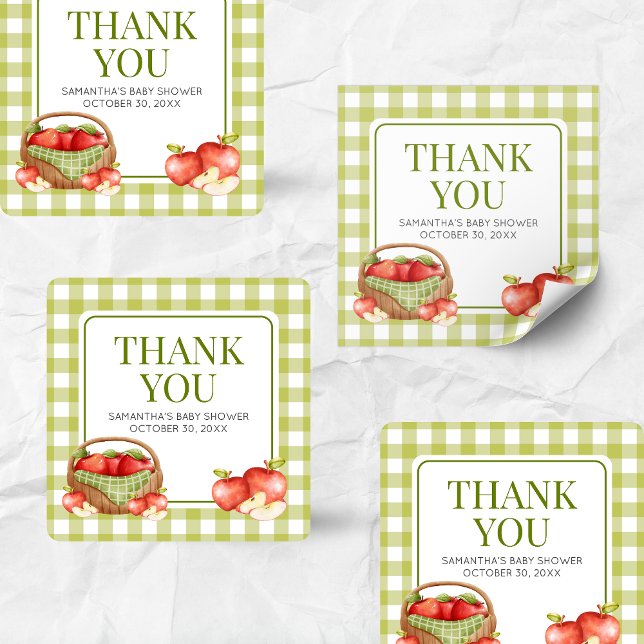 Adesivo Quadrado A Maçã do Nosso Chá de fraldas (Apple of Our Eye Fall Baby Shower Sticker)