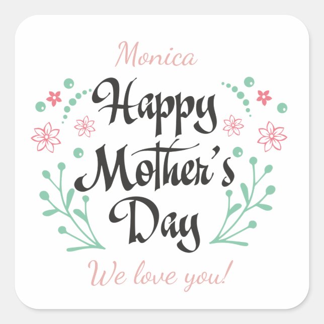 Adesivo Quadrado A melhor mãe de sempre, mãe, crianças e flores, pe (Frente)