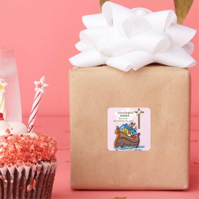 Adesivo Quadrado A neta de Arca do Batismo Noah Personalizada (Festa)