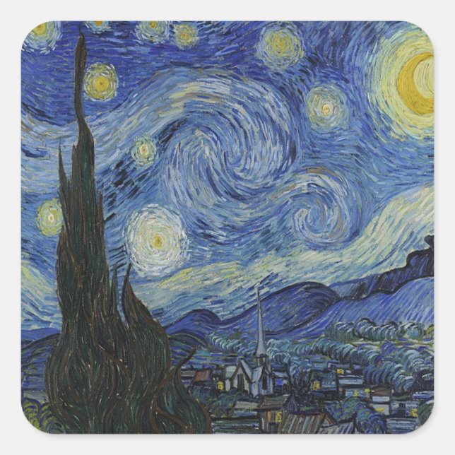 Adesivo Quadrado A Noite Estrelada de Van Gogh (Frente)