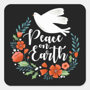 Adesivo Quadrado A Paz da Dove Branca Negra no Natal da Terra