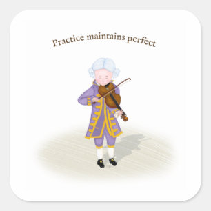 Adesivo Quadrado A Prática Mantém O Perfeito Mozart Jogando Violi