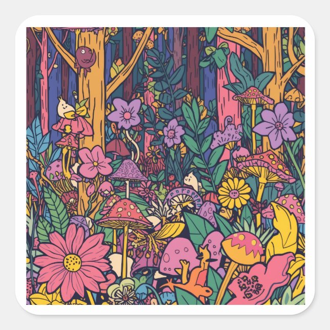 Adesivo Quadrado A psychedelic woodland Sticker (Frente)